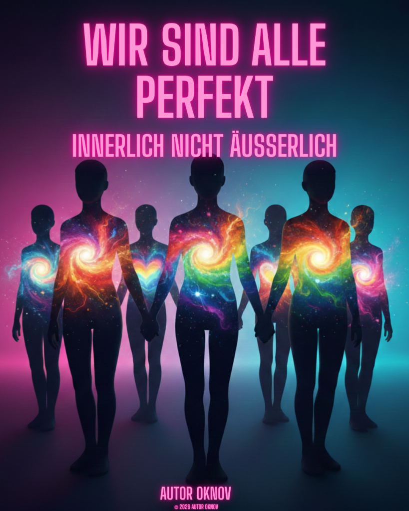 Statementbild mit mehreren vielfältigen Personen und dem Text „Wir sind alle perfekt, innerlich nicht äußerlich“
