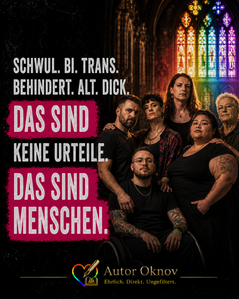 Gruppenbild verschiedener Menschen mit der Botschaft: Das sind Menschen, das sind keine Urteile