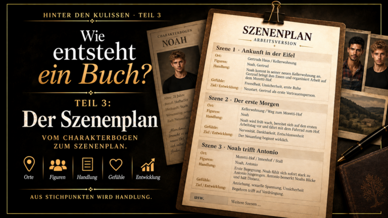 Beitragsbild zu „Wie entsteht ein Buch? Teil 3: Vom Charakterbogen zum Szenenplan“